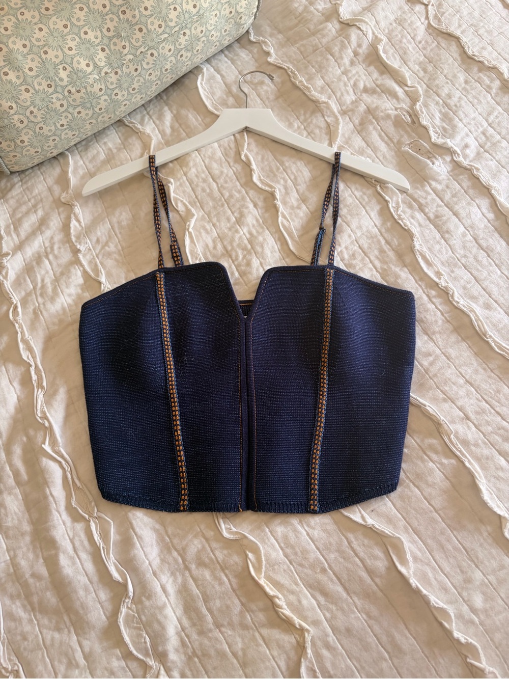 Pilcro Navy Cropped Bustier Camisole with Contrast Stitching